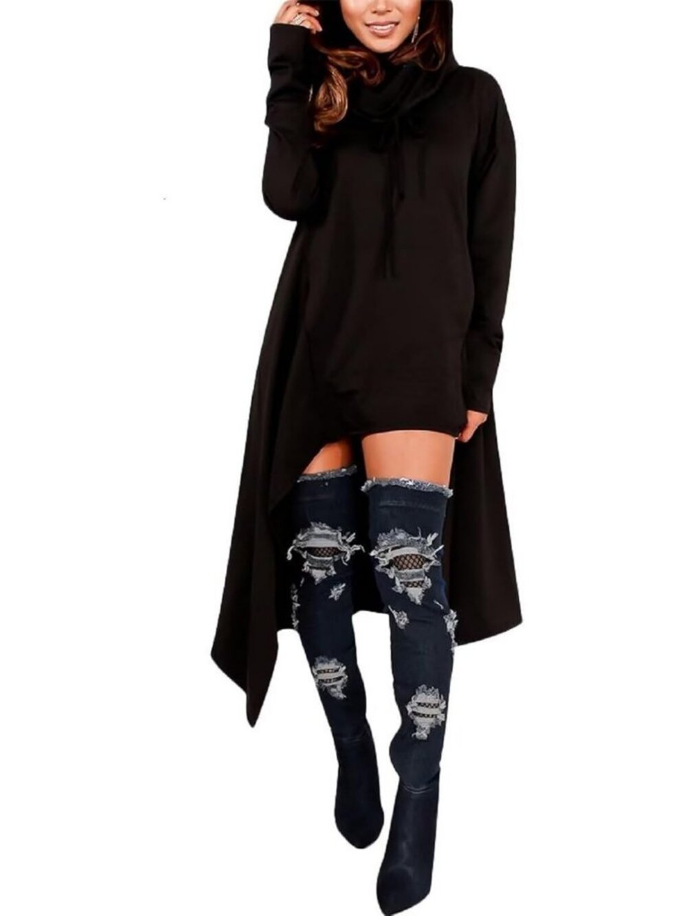 Chic Women's Casual Hoodie Sweatshirt with Asymmetric Hem - Trendy & Comfy